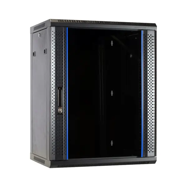 Dsit 15HE Netzwerkschrank (Serverschrank) 19 Zoll Wandmontage Mit Glastür (BxTxH) 600 X 600 X 770mm - Schwarz - Traglast 60 Kg thumbnail