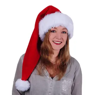 Luxe Lange Kerstmuts Rood/wit - Pluche Stof - Voor Volwassenen - 70 Cm - Kerstaccessoires / Kerst Verkleedaccessoires