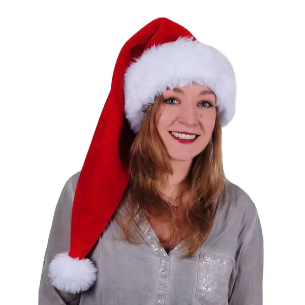 Luxe Lange Kerstmuts Rood/wit - Pluche Stof - Voor Volwassenen - 70 Cm - Kerstaccessoires / Kerst Verkleedaccessoires thumbnail
