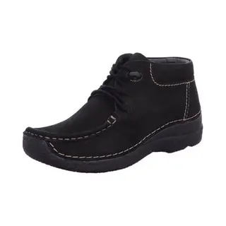 Wolky Hoge Veterschoenen Seamy Moc Zwart Nubuck