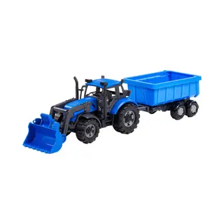 Cavallino Tractor Met Lader En Aanhang Kiepwagen Blauw, Schaal 1, 32