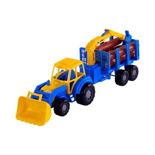 Cavallino Junior Tractor Met Kraan Aanhangwagen En Hout, 46cm
