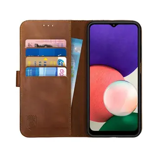 Rosso Deluxe Echt Leer Book Case Hoesje Geschikt Voor Samsung Galaxy A22 5G | Ruimte Voor Drie Pasjes | Portemonnee Book Case | Met Pasjeshouder |