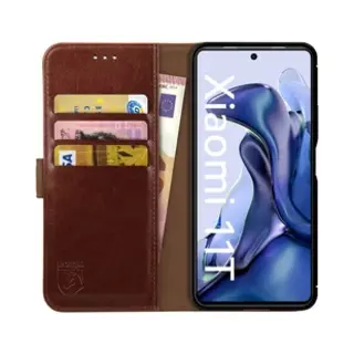 Rosso Element Book Case Wallet Hoesje Geschikt Voor Xiaomi 11T / 11T Pro | Portemonnee | 3 Pasjes | Magneetsluiting | Stand Functie | Bruin