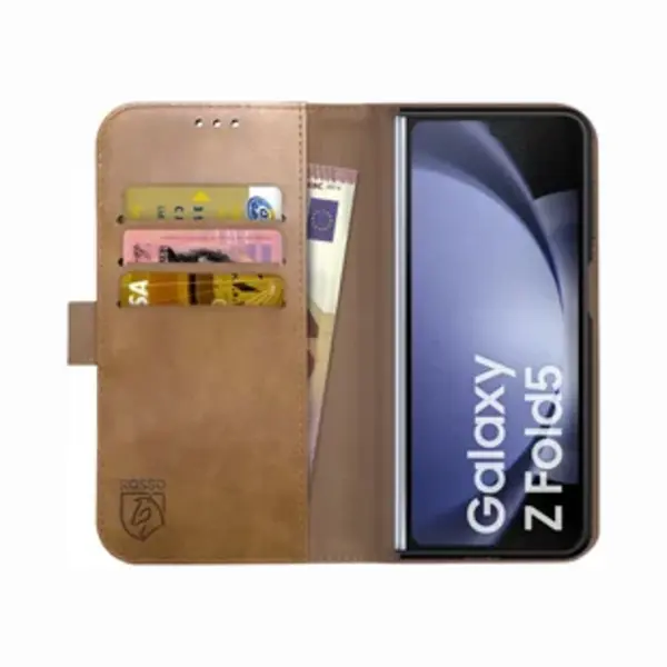 Rosso Deluxe Echt Leer Book Case Hoesje Geschikt Voor Samsung Galaxy Z Fold 5 | Ruimte Voor Drie Pasjes | Portemonnee Book Case | Met Pasjeshouder | thumbnail