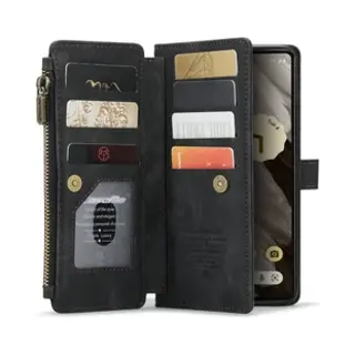 CaseMe C30 Hoesje Geschikt Voor Google Pixel 7a | Wallet Zipper Book Case Met Pasjeshouder | Beschermhoes Met Portemonnee | Zwart
