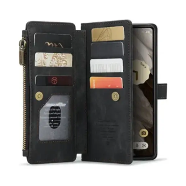 CaseMe C30 Hoesje Geschikt Voor Google Pixel 7a | Wallet Zipper Book Case Met Pasjeshouder | Beschermhoes Met Portemonnee | Zwart thumbnail