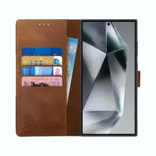 Rosso Deluxe Echt Leer Book Case Hoesje Geschikt Voor Samsung Galaxy S24 Ultra | Ruimte Voor Drie Pasjes | Portemonnee Book Case | Met Pasjeshouder |