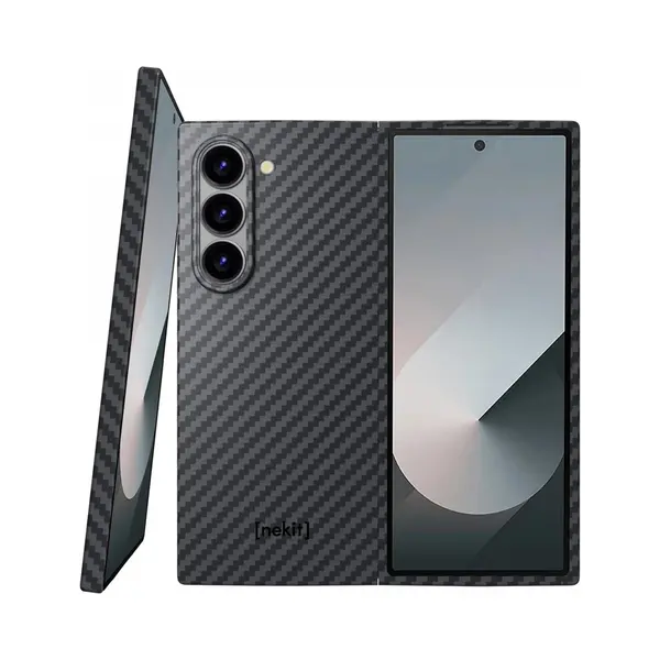 Nekit Fiber Hoesje Geschikt Voor Samsung Galaxy Z Fold 6 - Compatibel Met MagSafe - Kevlar Aramidevezels 1500D - Back Cover Ultra Dun - Grijs/Zwart thumbnail