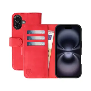 Rosso Element Geschikt Voor Apple IPhone 16 | Wallet Book Case | Portemonnee Hoesje | 3 Pasjes | Magneetsluiting | Stand Functie | Rood