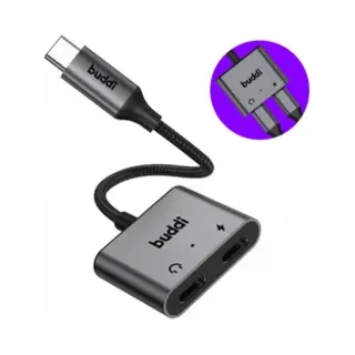 Buddi Ease | Usb-C Naar Usb-C (Audio) En Usb-C (Charging) | Adapter | Usb-C Splitter | Converter | Dac Chip | 60W Power Delivery |Grijs