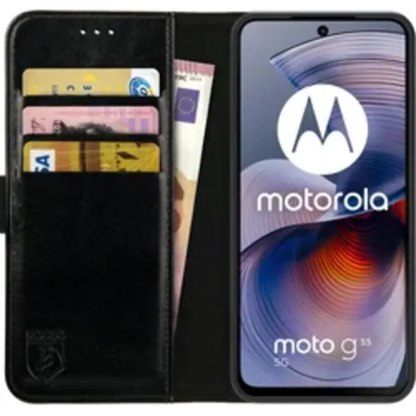 Rosso Element Geschikt Voor Motorola Moto G55 | Wallet Book Case | Portemonnee Hoesje | 3 Pasjes | Magneetsluiting | Stand Functie | Zwart thumbnail
