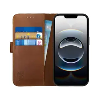 Rosso Deluxe Echt Leer Hoesje Geschikt Voor Apple IPhone 17e / 16e | Ruimte Voor Drie Pasjes | Portemonnee Book Case | Met Pasjeshouder | Bruin