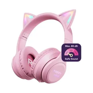 HappyCase Kinder Koptelefoon Met Kattenoortjes - Veilige Volumebregrenzer - Bluetooth Koptelefoon Voor Kinderen - Ledverlichting - Over-Ear