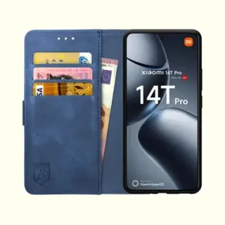 Rosso Element Geschikt Voor Xiaomi 14T Pro | Wallet Book Case | Portemonnee Hoesje | 3 Pasjes | Magneetsluiting | Stand Functie | Blauw