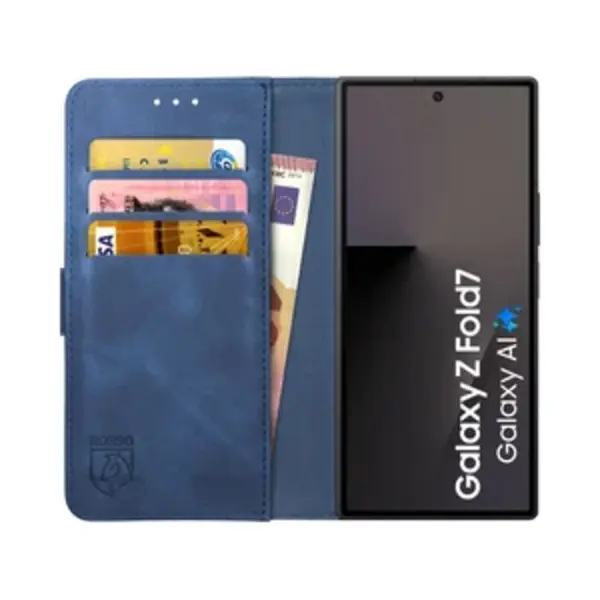 Rosso Element Geschikt Voor Samsung Galaxy Z Fold 7 | Wallet Book Case | Portemonnee Hoesje | 3 Pasjes | Magneetsluiting | Stand Functie | Blauw thumbnail