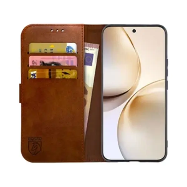 Rosso Element Geschikt Voor Realme 14 Pro | Wallet Book Case | Portemonnee Hoesje | 3 Pasjes | Magneetsluiting | Stand Functie | Bruin thumbnail