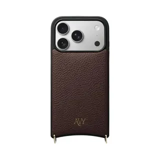 Avy Leren Hoesje | Geschikt Voor Apple IPhone 17 Pro | Compatibel Met MagSafe | Leather Case | Back Cover | Haakjes Voor Koord | Chocolate