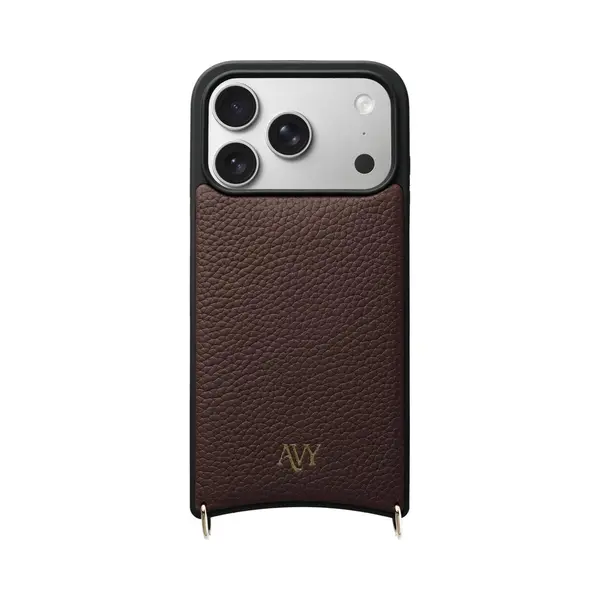 Avy Leren Hoesje | Geschikt Voor Apple IPhone 17 Pro | Compatibel Met MagSafe | Leather Case | Back Cover | Haakjes Voor Koord | Chocolate thumbnail