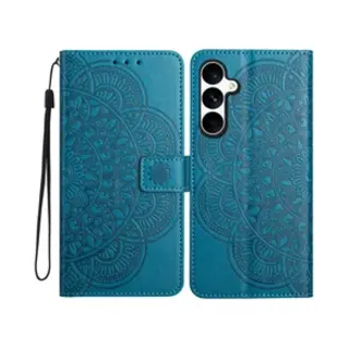 Mandala Book Case Geschikt Voor Samsung Galaxy S25 Fe - Hoesje Met Pasjeshouder Blauw