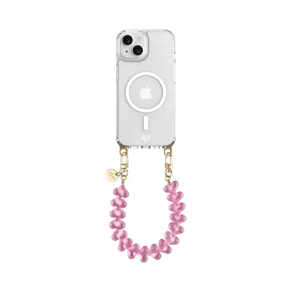 Avy Hoesje Geschikt Voor Apple IPhone 15 | Compatibel Met MagSafe | Clear Case Met Telefoonkoord 30CM | Polsband Cupid Clear Pink thumbnail