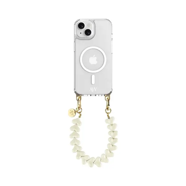 Avy Hoesje Geschikt Voor Apple IPhone 13 / 14 | Compatibel Met MagSafe | Clear Case Met Telefoonkoord 30CM | Polsband Cupid Beige thumbnail