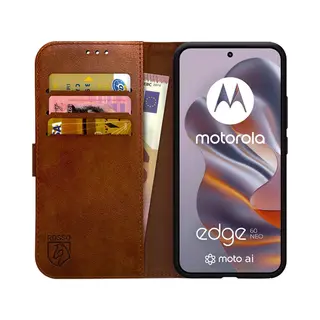 Rosso Element Geschikt Voor Motorola Edge 60 Neo | Wallet Book Case | Portemonnee Hoesje | 3 Pasjes | Magneetsluiting | Stand Functie | Bruin