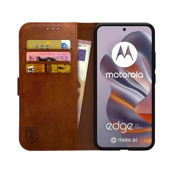Rosso Element Geschikt Voor Motorola Edge 60 Neo | Wallet Book Case | Portemonnee Hoesje | 3 Pasjes | Magneetsluiting | Stand Functie | Bruin thumbnail