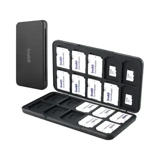Buddi Sorted - Sd Kaart Houder - Geheugenkaart Organizer Voor 20 Sd Kaarten & 20 Micro Sd Kaarten - Memory Card Case - Tf Kaart Opslag Doosje - Zwart