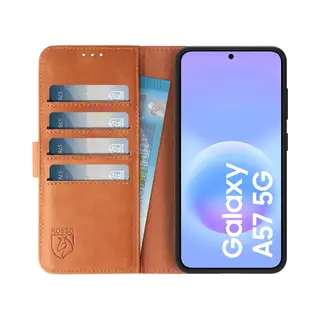 Rosso Deluxe Echt Leer Hoesje Geschikt Voor Samsung Galaxy A57 | Ruimte Voor Drie Pasjes | Portemonnee Book Case | Met Pasjeshouder | Bruin