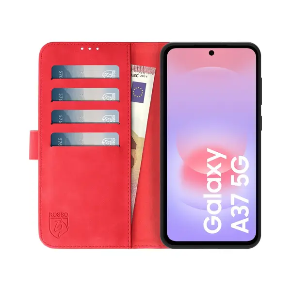Rosso Element Geschikt Voor Samsung Galaxy A37 | Wallet Book Case | Portemonnee Hoesje | 3 Pasjes | Magneetsluiting | Stand Functie | Rood thumbnail