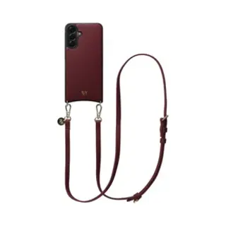 Avy Leren Hoesje Geschikt Voor Samsung Galaxy A56 | Compatibel Met MagSafe | Leather Case Met Telefoonkoord | Crossbody | Burgundy | Long Leather