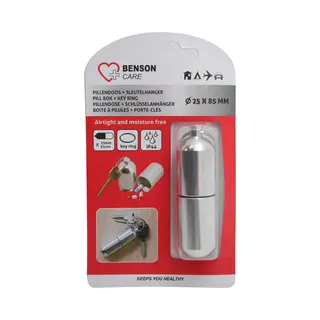 Benson Pillendooshanger - Sleutelhanger - Reispillendoos - Waterbestendig (IP44) - 25x85mm - Zilver