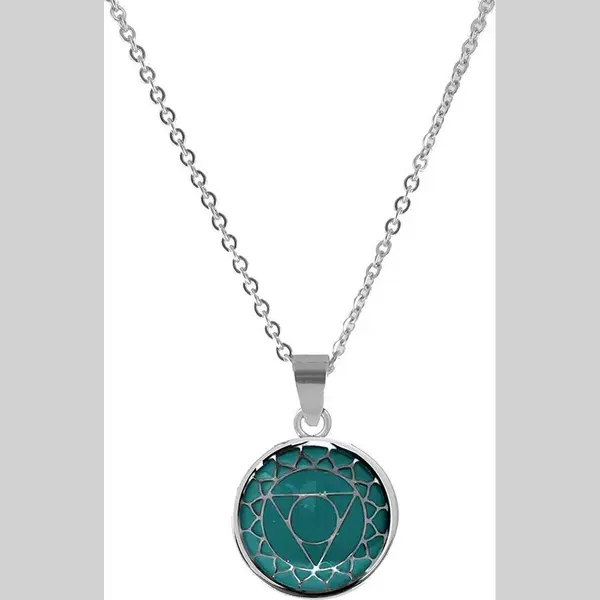 CO88 Collection Chakra 8CN 26002 Stalen Collier Met Hanger - Glazen Throat Chakra Ø 15 Mm - Lengte 42 + 5 Cm - Donker Groen thumbnail