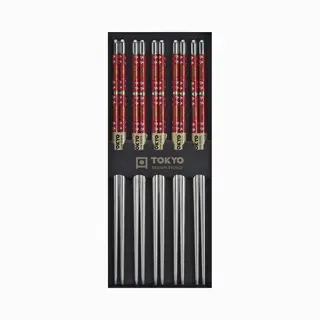 Tokyo Design Studio - Chopsticks Set - Eetstokjes Metaal - Rood - 5 Paar