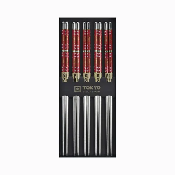 Tokyo Design Studio - Chopsticks Set - Eetstokjes Metaal - Rood - 5 Paar thumbnail