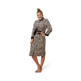 Rits Badjas Voor Dames - Dames Badjas - Panterprint - Fleece - Badrock - S/M