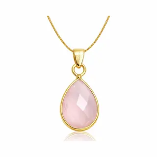 Natuursieraad - 925 Sterling Zilver Goud Verguld Rozenkwarts Ketting - Edelsteen Sieraad - Handgemaakt