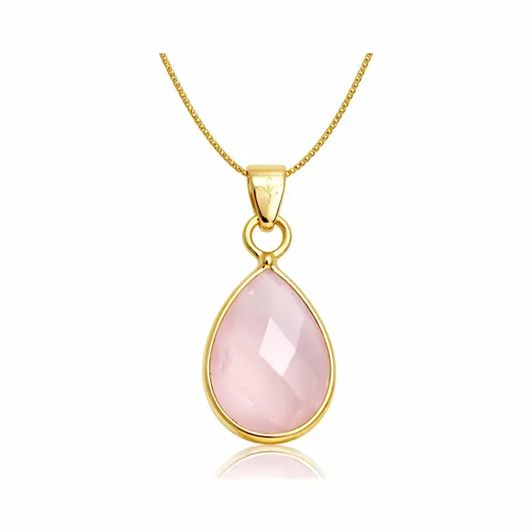 Natuursieraad - 925 Sterling Zilver Goud Verguld Rozenkwarts Ketting - Edelsteen Sieraad - Handgemaakt thumbnail