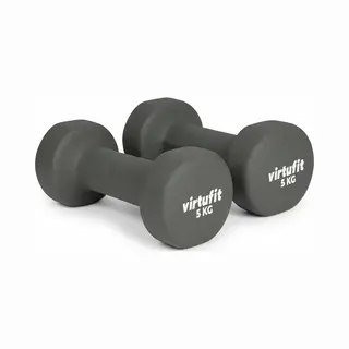 VirtuFit Vinyl Dumbbell Pro Set - 2x 5 Kg - Zwart - Gewichten - Dumbbell - Duurzaam Materiaal - Krachttraining - Geschikt Voor Zumba, Aerobics En Body