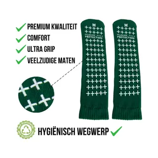 Human Protection Antislip Sokken - Valpreventie Voor Ziekenhuis & Thuis - Disposable, Dubbele Grip - Groen/Geel - Maten S/M/L - Latexvrij, 80% Katoen