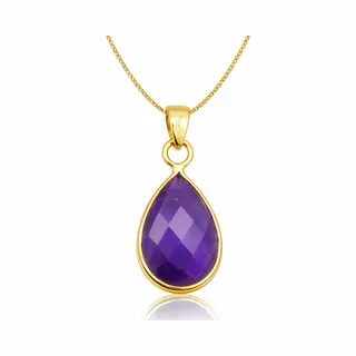 Natuursieraad - 925 Sterling Echt Zilver 14k Goud Amethist Ketting - Luxe Edelsteen Sieraad - Handgemaakt