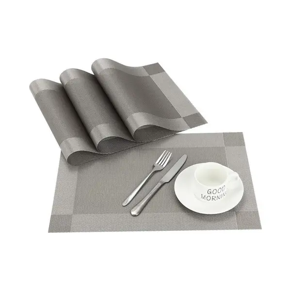 Vitamo™ Duurzame Placemats 4 Stuks - Hittebestendig - Makkelijk Schoon - Fijngeweven Pvc - 30 X 45cm - Metallic Grijs thumbnail