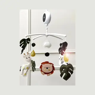Kiekepiep Muziekmobiel Jungle Dieren - Sparkling Goud Glitter - Baby Boxmobiel - Witte Muziekmobiel Houder - Muziekdoosje - 10 Melodieën