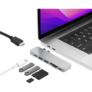IMounts Usb-C Hub Für MacBook In Space Grau | 7-in-1 Adapter Mit 4K Hdmi, 3X Usb 3.0, Sd/Tf Kartenleser & 100W Power Delivery | Kompakter Multiport
