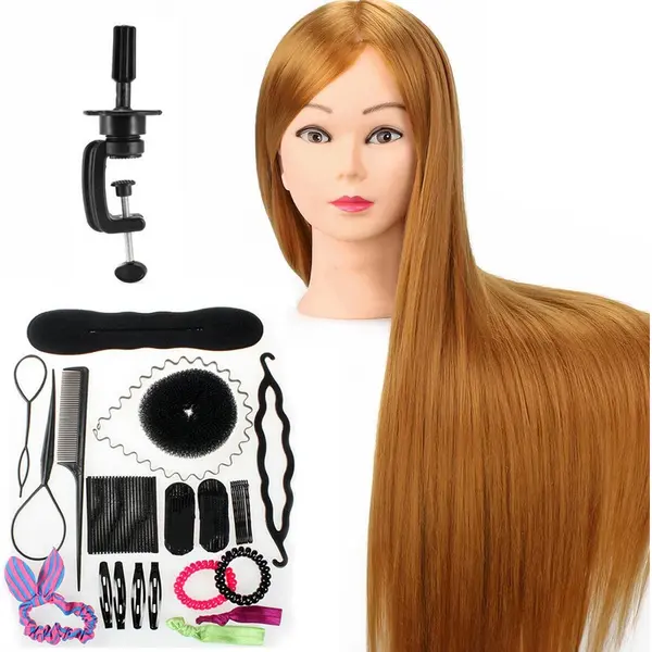 SassyGoods Kappershoofd Oefenhoofd Kapperspop - Kaphoofd - Kappers Pop - Goud Bruin Haar - Met Statief - 70 Cm thumbnail
