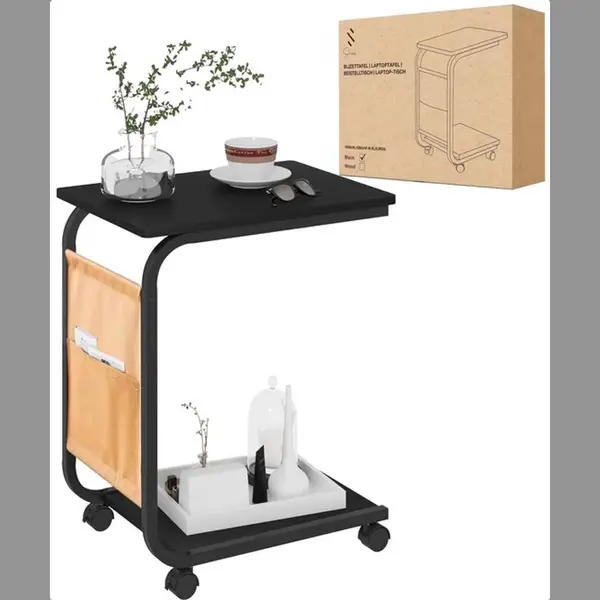 Shasim Bijzettafel Met Wielen - Bedtafel En Laptoptafel - Laptop Desk - Zwart thumbnail