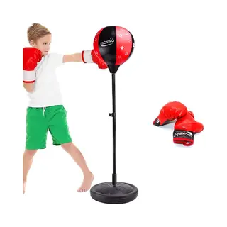 Zoluko Boxball Auf Fuß - Für Kinder - Inkl. Boxhandschuhe Und Aufblasbare Pumpe - Höhenverstellbar - Schwarz/Rot