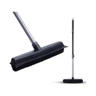 Cleanly Rubberen Bezem Met Vloertrekker - Kappersbezem - Zachte Bezem Binnen En Buiten - Telescopisch 114-142 Cm - Borstel Met Steel - Binnen Bezem -