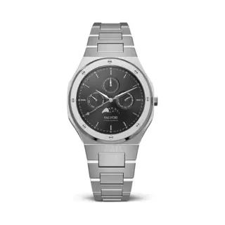 Valuchi Luxury Fashion Men's Lunar Calendar Waterproof Stainless Steel Italian Leather Moonphase Sapphire Glass Japanese Quartz Analog Casual Watch